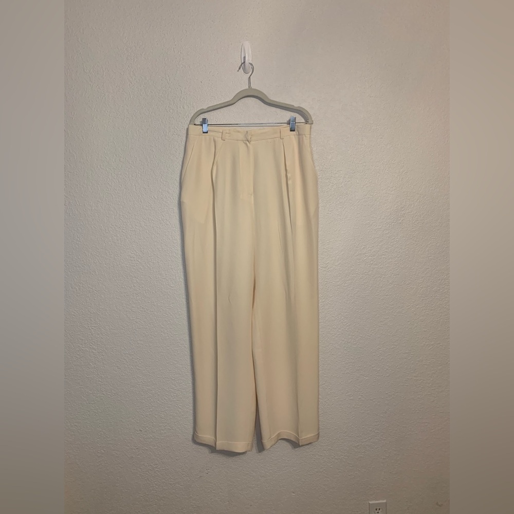 Jones New York Women Size 16 Cream/ivory Silk Wide Leg Pants Trouser Career - Picture 2 of 9